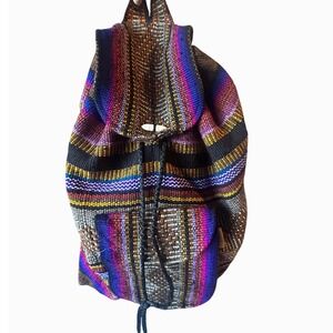 Bohemian Pinzon Woven Drawstring Backpack Multi Color Stripes Tribal Boho‎